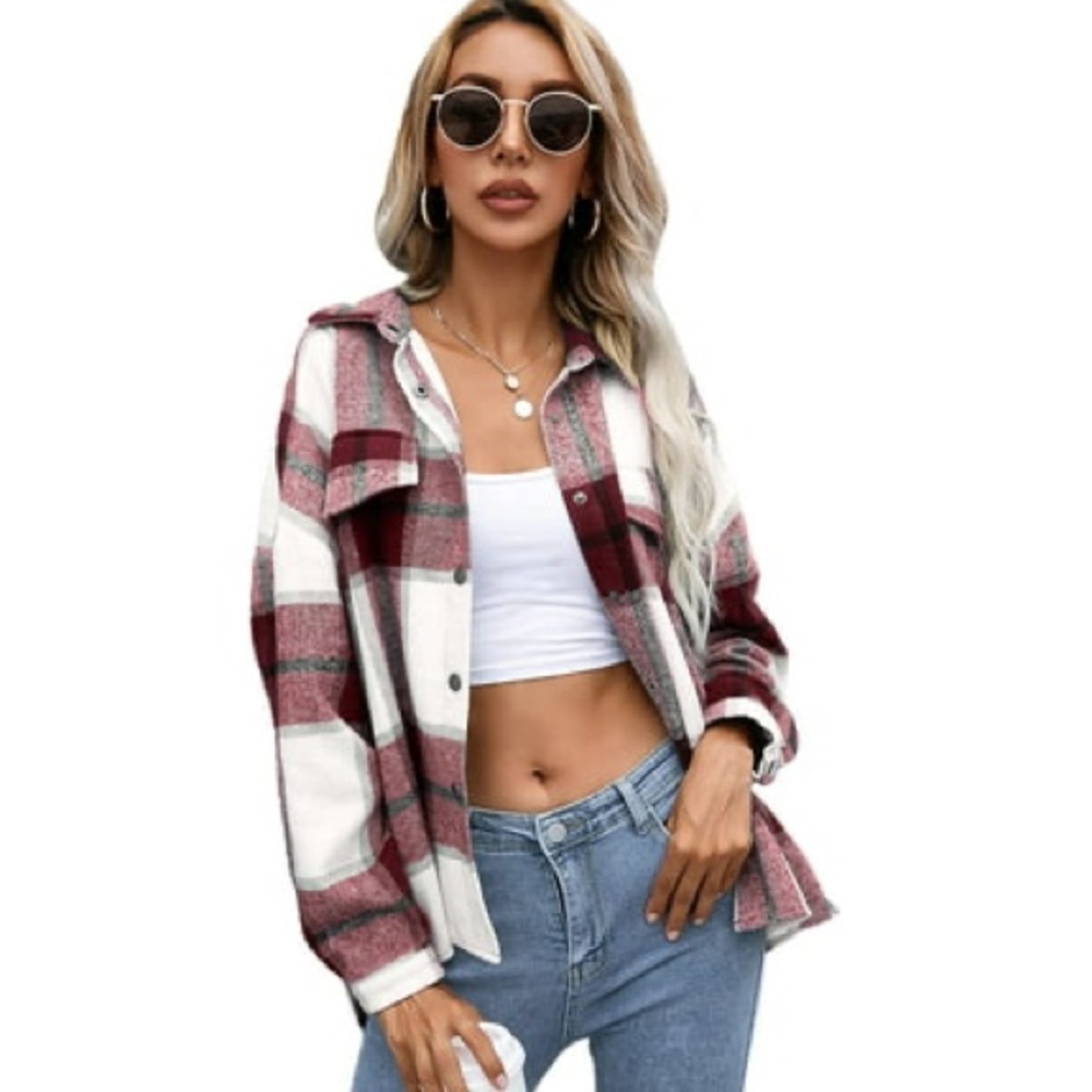 Women's Plaid Jacket Flannel Button Down Shirt